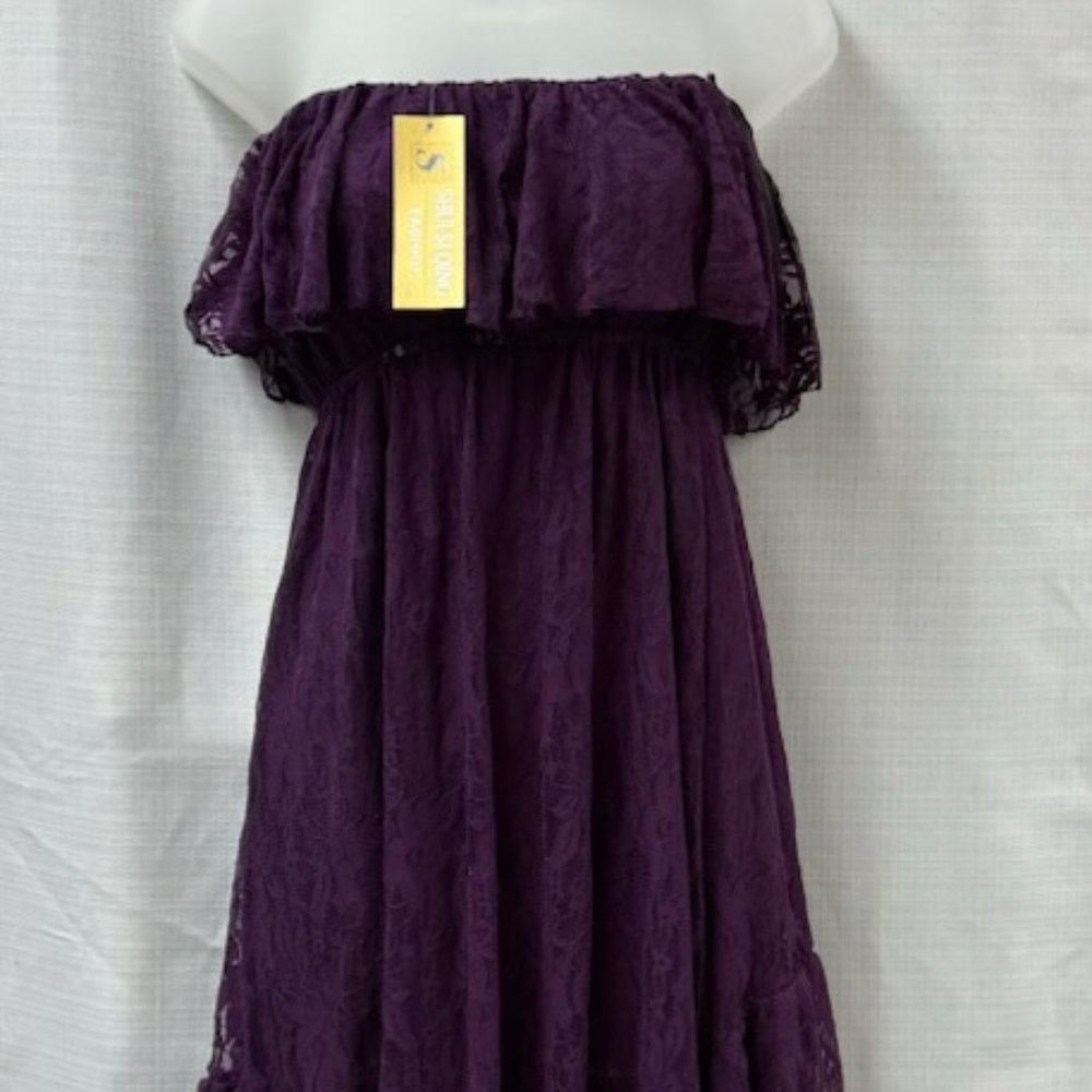 Shui Si Qing Off Shoulder Lace Hi-Lo Dress-NWT- Large